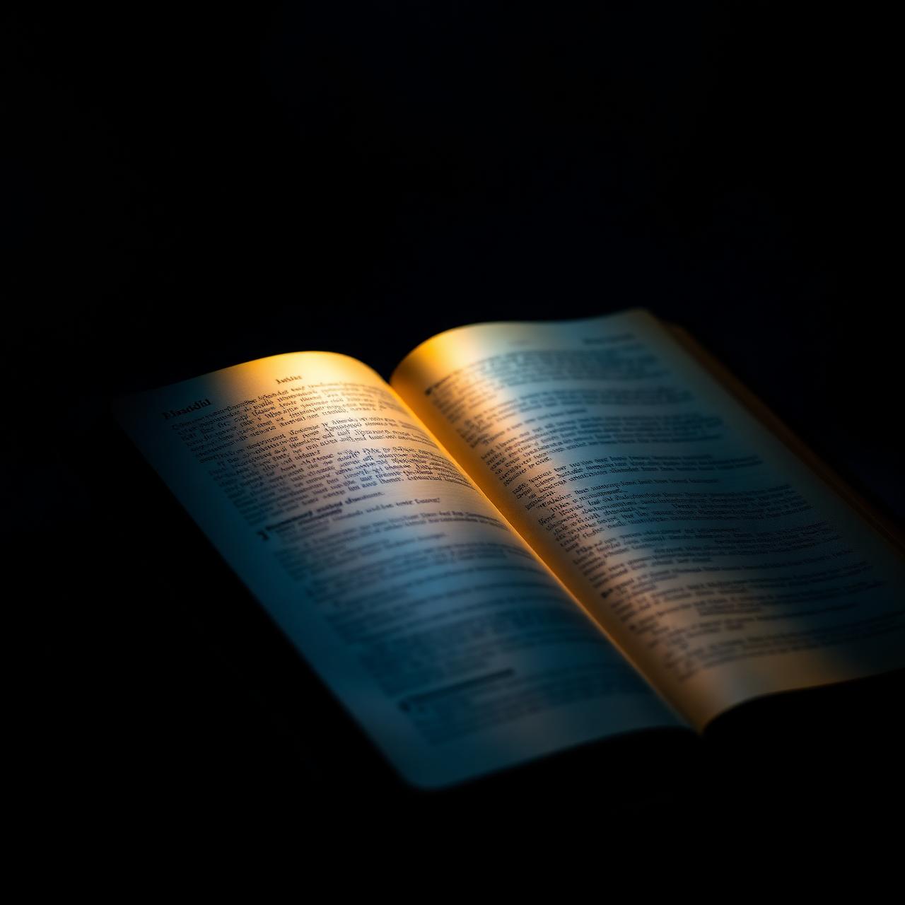 Open Bible illuminated by warm light